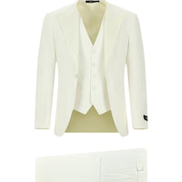 Krem 7 Drop Slim Fit Dar Kesim Sivri Yaka Yelekli Smokin & Damatlık