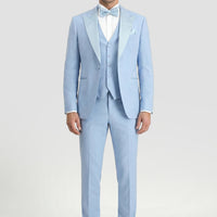 Light Blue 7 Drop Slim Fit Narrow Cut Pointed Collar Vest Tuxedo & Groom Suit