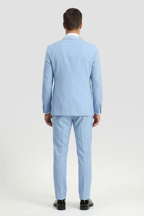 Light Blue 7 Drop Slim Fit Narrow Cut Pointed Collar Vest Tuxedo & Groom Suit
