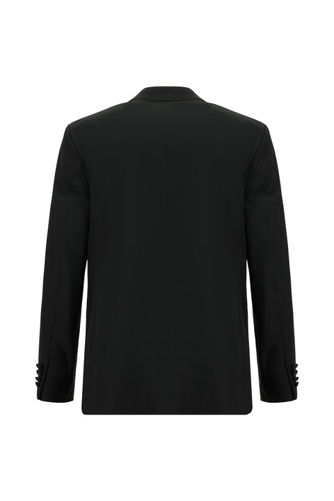 Black 6-Drop Regular Fit Standard Cut Wool-Fabric Tuxedo & Groom Suit with Pointed Collar Vest