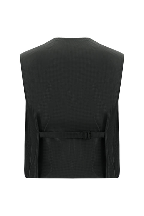 Black 6-Drop Regular Fit Standard Cut Wool-Fabric Tuxedo & Groom Suit with Pointed Collar Vest