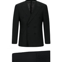 Black 6 Drop Verona Soft Oversize Fit Slightly Oversize Cut Pointed Collar Double-Breasted Linen Tuxedo & Groom Suit