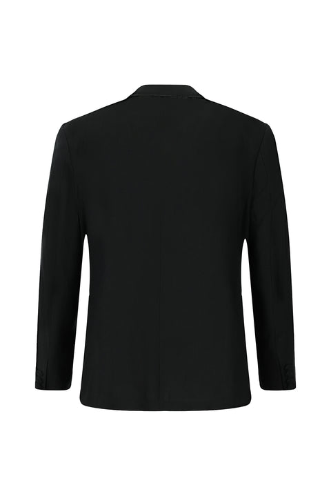 Black 6 Drop Verona Soft Oversize Fit Slightly Oversize Cut Pointed Collar Double-Breasted Linen Tuxedo & Groom Suit