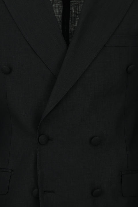 Black 6 Drop Verona Soft Oversize Fit Slightly Oversize Cut Pointed Collar Double-Breasted Linen Tuxedo & Groom Suit