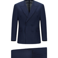 Dark Navy Oversize Extra Relaxed Fit Pointed Collar Double-Breasted Linen Tuxedo & Groom Suit