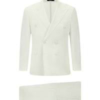 White 6 Drop Verona Soft Oversize Fit Slightly Oversize Cut Pointed Collar Double-Breasted Linen Tuxedo & Groom Suit