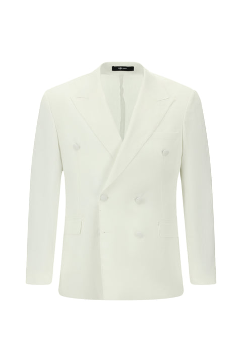 White 6 Drop Verona Soft Oversize Fit Slightly Oversize Cut Pointed Collar Double-Breasted Linen Tuxedo & Groom Suit