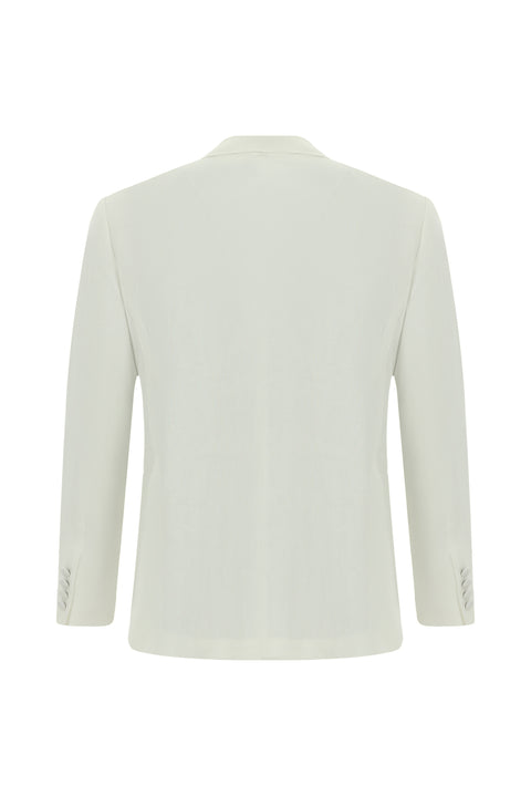 White 6 Drop Verona Soft Oversize Fit Slightly Oversize Cut Pointed Collar Double-Breasted Linen Tuxedo & Groom Suit
