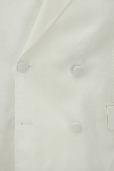 White 6 Drop Verona Soft Oversize Fit Slightly Oversize Cut Pointed Collar Double-Breasted Linen Tuxedo & Groom Suit