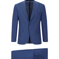 Medium Navy 8 Drop Muscle Fit Long Athletic Cut Pointed Collar Linen Blend Tuxedo & Groom Suit