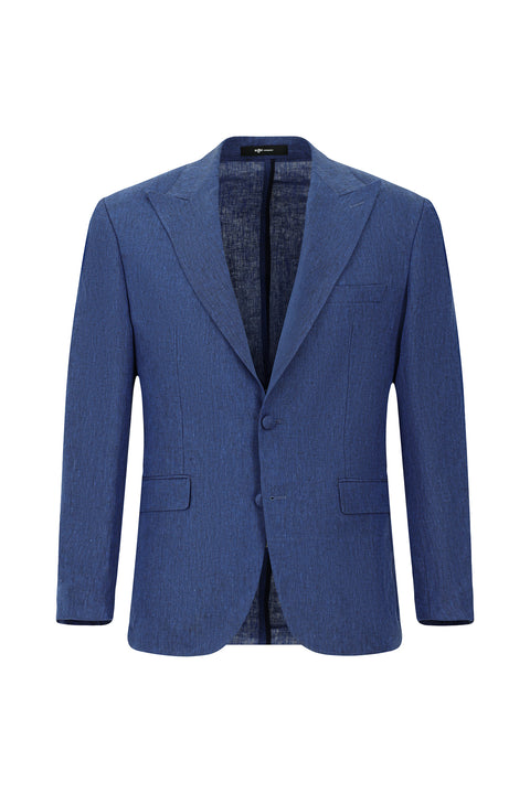 Medium Navy 6 Drop Regular Fit Standard Cut Pointed Collar Linen Tuxedo & Groom Suit