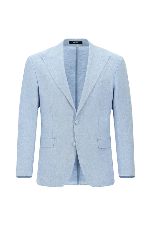 Light Blue 8 Drop Muscle Fit Long Athletic Cut Pointed Collar Linen Blend Tuxedo & Groom Suit