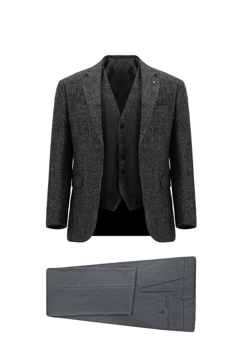 Medium Anthracite 7 Drop Slim Fit Narrow Cut Wool Combination Vest Suit