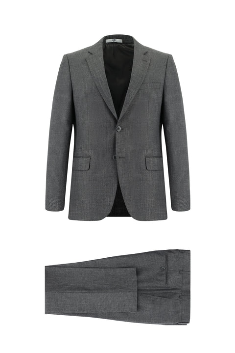 Medium Gray 4-Drop Relaxed Fit Patterned Suit