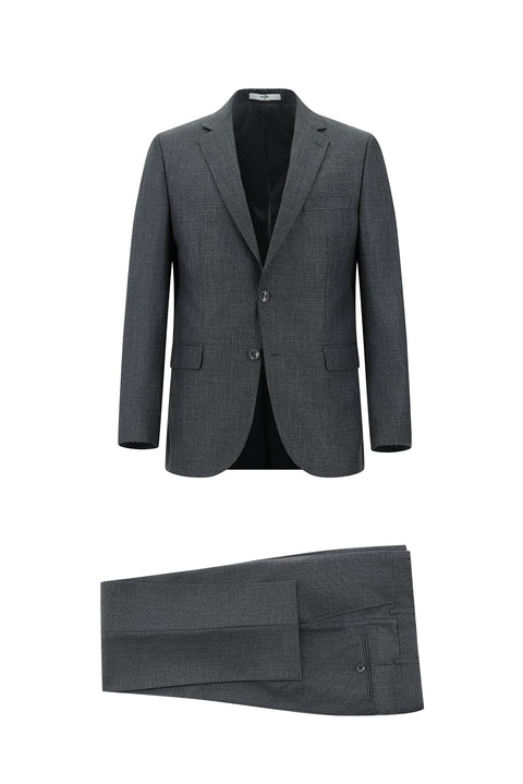 Dark Gray 4-Drop Relaxed Fit Patterned Suit