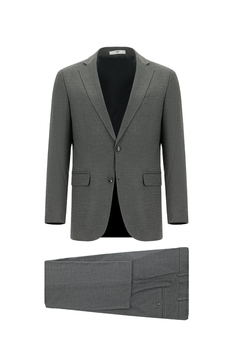 Medium Gray 4-Drop Relaxed Fit Patterned Suit