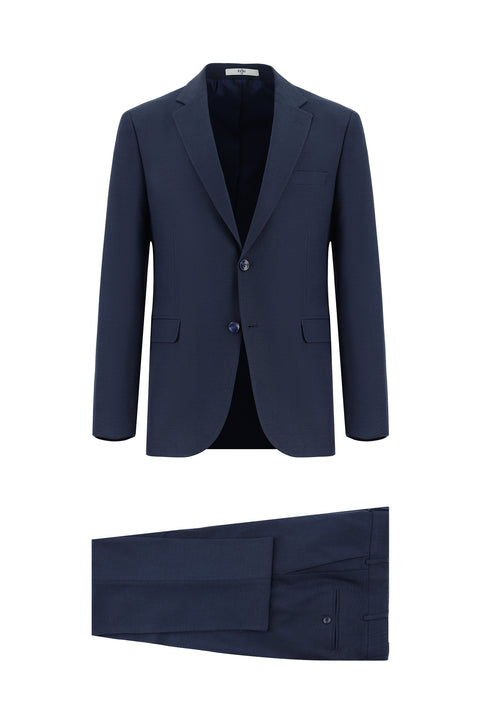 Medium Navy 4-Drop Relaxed Fit Patterned Suit