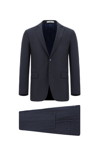  Koyu Lacivert 7 Drop Super Slim Fit Eksra Dar Kesim Desenli Takım Elbise
