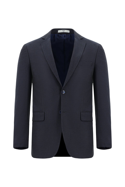 Dark Navy 4-Drop Relaxed Fit Patterned Suit