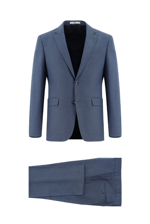 Dark Blue 7 Drop Slim Fit Patterned Suit