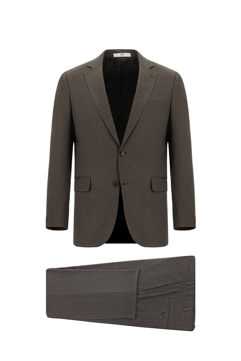 Medium Brown 7 Drop Super Slim Fit Extra Narrow Cut Patterned Suit