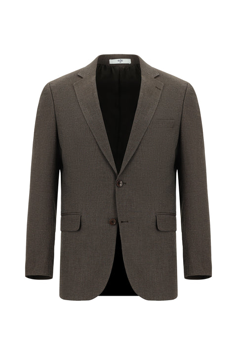 Medium Brown 4 Drop Relaxed Fit Patterned Suit