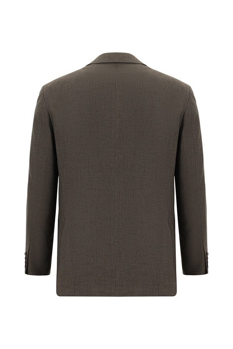 Medium Brown 4 Drop Relaxed Fit Patterned Suit