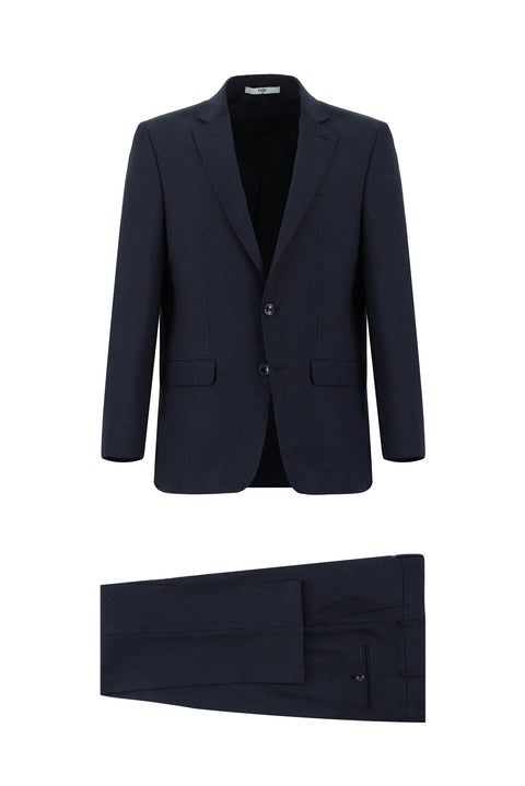 Dark Navy 4-Drop Relaxed Fit Patterned Suit