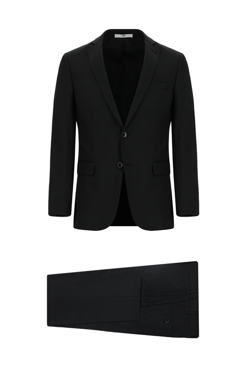 Black 6 Drop Regular Fit Standard Cut Patterned Suit