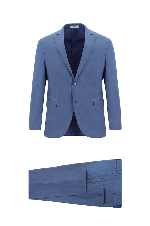 Dark Blue 7 Drop Slim Fit Patterned Suit