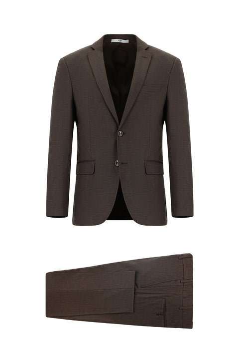 Koyu Kahve 7 Drop Slim Fit Dar Kesim Desenli Takım Elbise