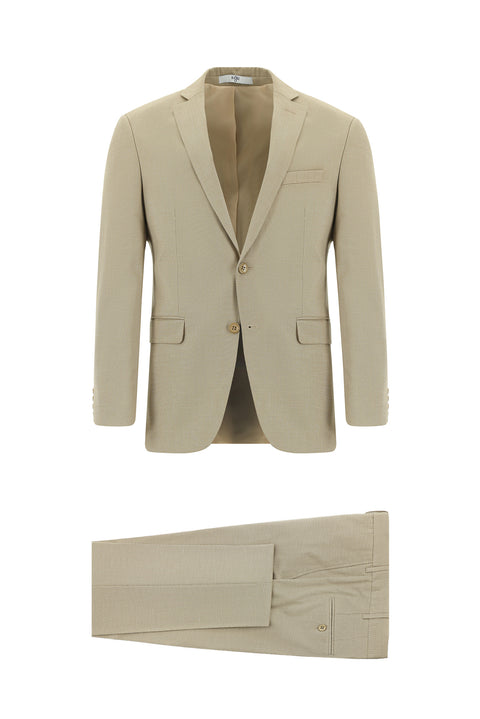 Medium Beige 7 Drop Slim Fit Patterned Suit