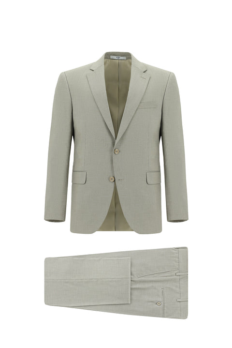 Olive Green 6 Drop Regular Fit Patterned Suit