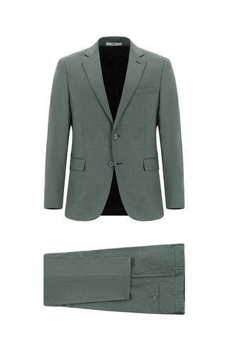  Koyu Yeşil 7 Drop Slim Fit Dar Kesim Desenli Takım Elbise