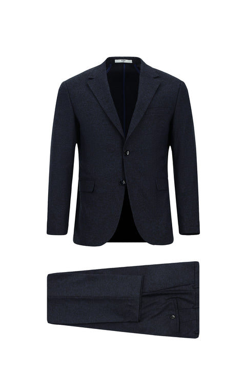 Medium Navy 7 Drop Slim Fit Patterned Suit