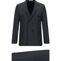 Dark Gray 7 Drop Slim Fit Patterned Double-Breasted Suit