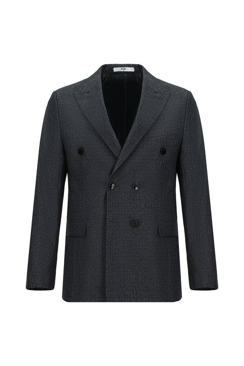 Dark Gray 7 Drop Slim Fit Patterned Double-Breasted Suit