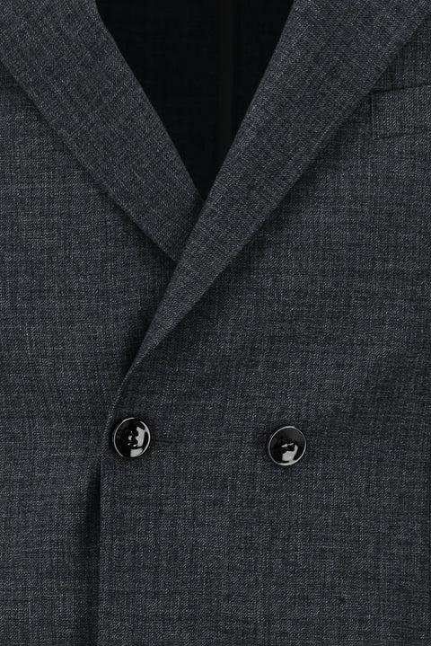 Dark Gray 7 Drop Slim Fit Patterned Double-Breasted Suit