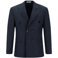 Dark Navy 7 Drop Slim Fit Patterned Double-Breasted Suit