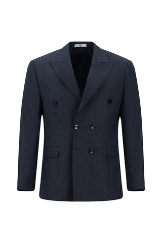  Koyu Lacivert 7 Drop Slim Fit Dar Kesim Desenli Kruvaze Takım Elbise