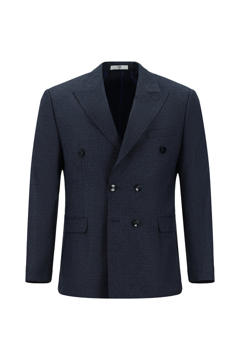 Dark Navy 7 Drop Slim Fit Patterned Double-Breasted Suit