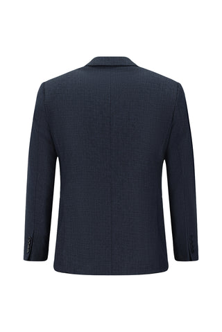  Koyu Lacivert 7 Drop Slim Fit Dar Kesim Desenli Kruvaze Takım Elbise