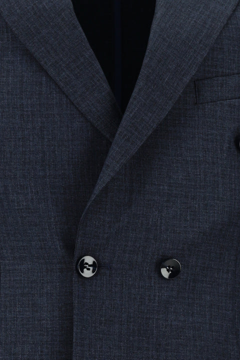 Dark Navy 7 Drop Slim Fit Patterned Double-Breasted Suit