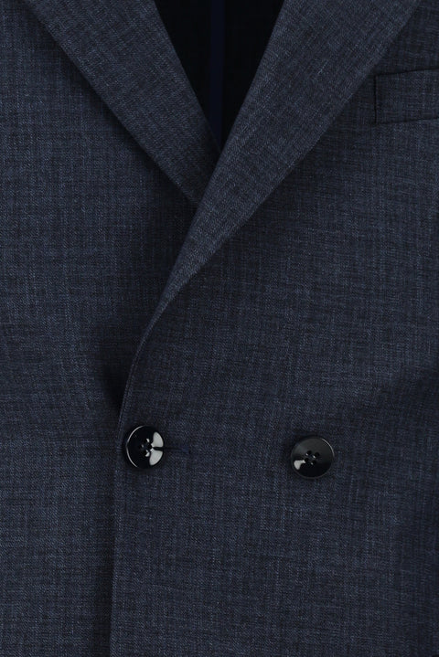 Dark Navy 7 Drop Slim Fit Patterned Double-Breasted Suit