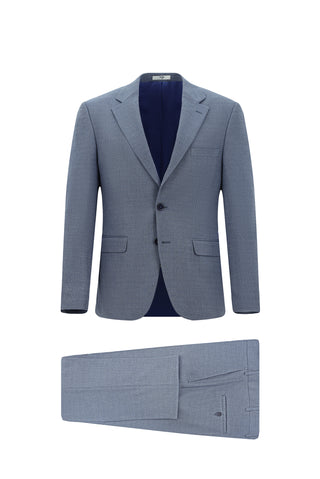  Koyu Mavi  4 Drop Relaxed Fit Rahat Kesim Desenli Takım Elbise