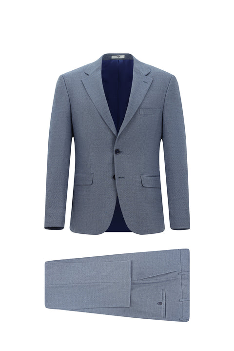 Dark Blue 4-Drop Relaxed Fit Patterned Suit