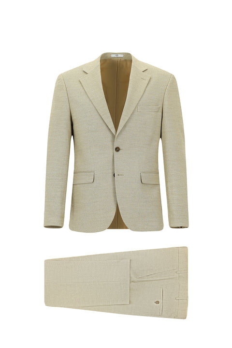 Light Beige 4-Drop Relaxed Fit Patterned Suit