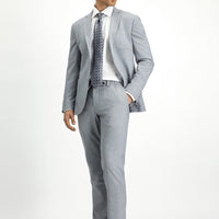 Açık Gri 7 Drop Super Slim Fit Eksra Dar Kesim Desenli Beli Lastikli İpli Takım Elbise