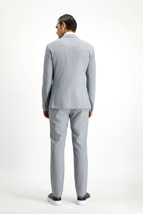 Açık Gri 7 Drop Super Slim Fit Eksra Dar Kesim Desenli Beli Lastikli İpli Takım Elbise