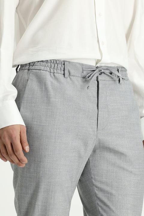 Açık Gri 7 Drop Super Slim Fit Eksra Dar Kesim Desenli Beli Lastikli İpli Takım Elbise